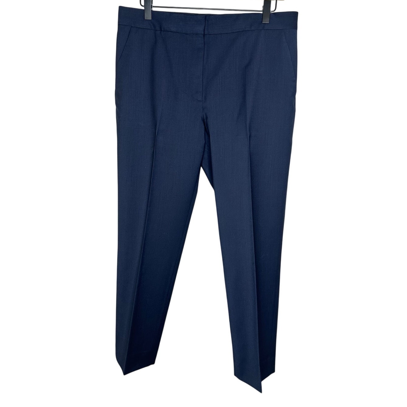 Cos Dark Blue Wool Blend Straight Leg Pants Size 10 High Rise Minimalist Career